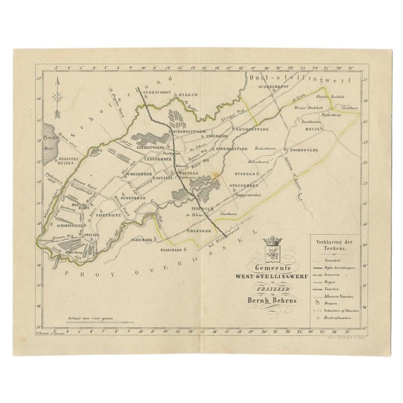 Antique Map of The Dutch West-Stellingwerf Township by Behrns, 1861 For Sale