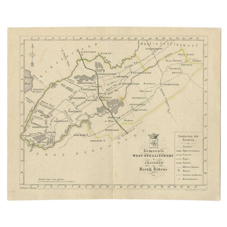 Antique Map of The Dutch West-Stellingwerf Township by Behrns, 1861