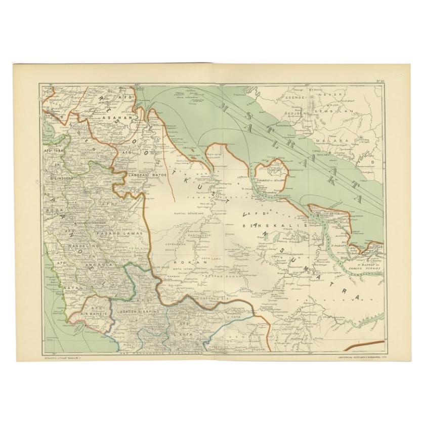 Carte ancienne de la côte est de Sumatra, Indonésie, 1900