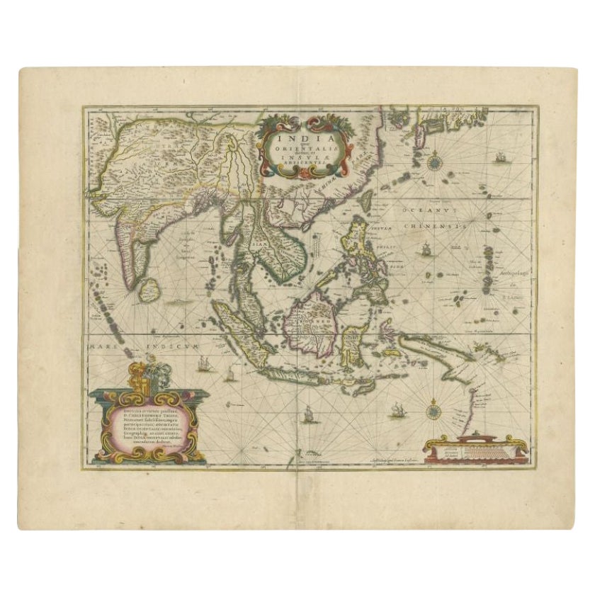 Carte ancienne des Antiquités des Indes orientales par Janssonius, vers 1644