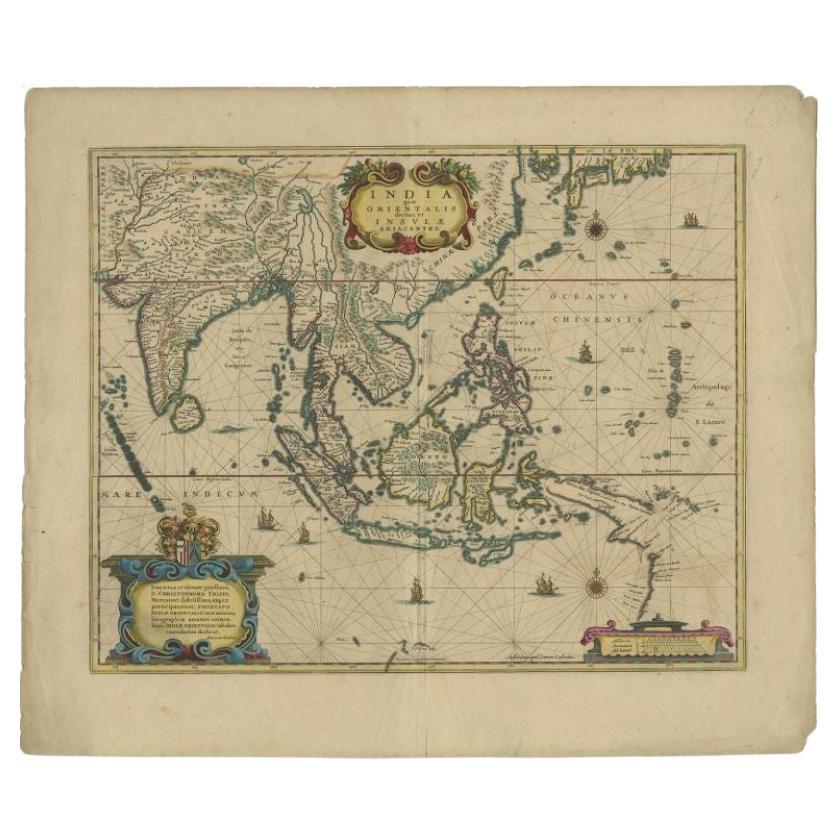 Original Antique Map of the East Indies (Indonesia) by Janssonius, c.1644 For Sale