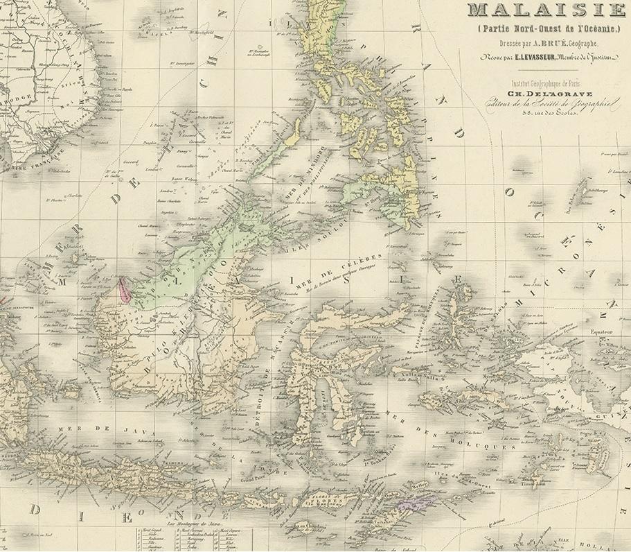 19th Century Antique Map of the East Indies by Levasseur, '1875' For Sale