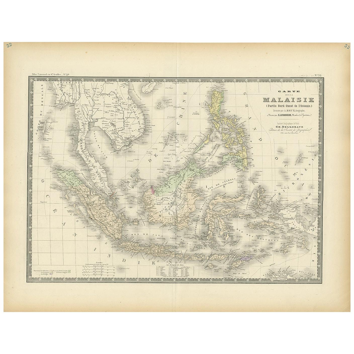 Carte ancienne des Antiquités des Indes orientales par Levasseur, 1875