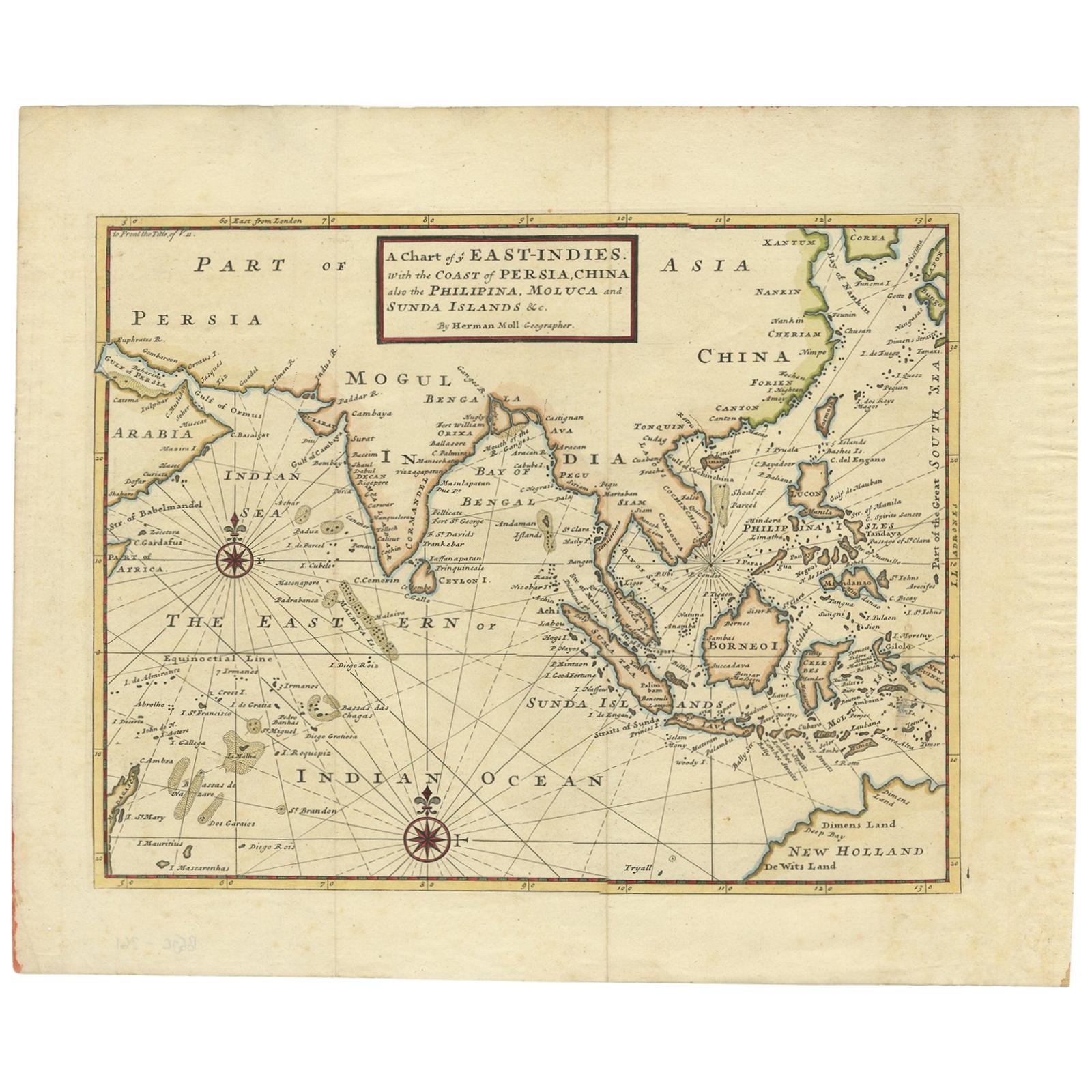 Antique Map of the East Indies by Moll '1745' For Sale