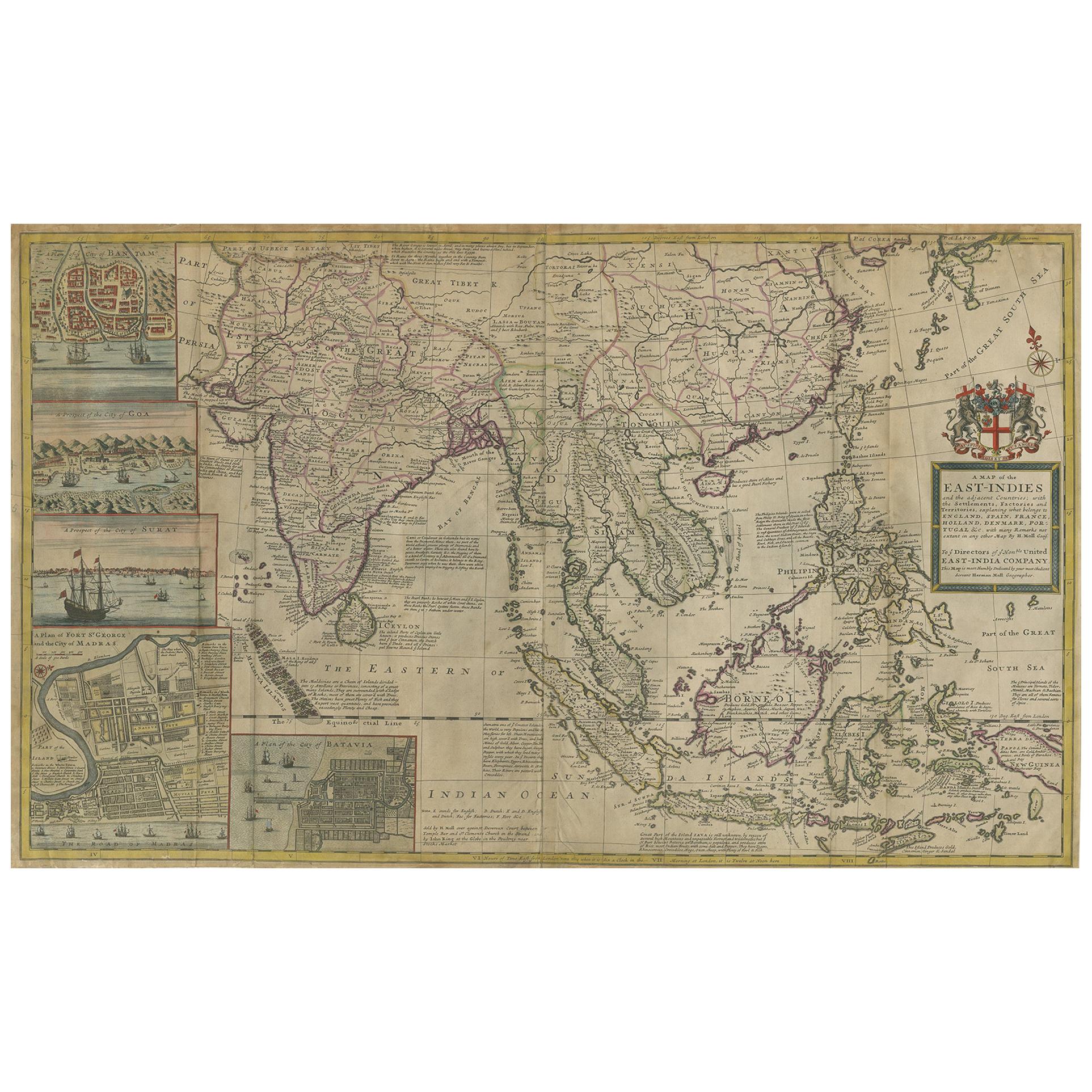 Antique Map of the East Indies by Moll 'circa 1726'