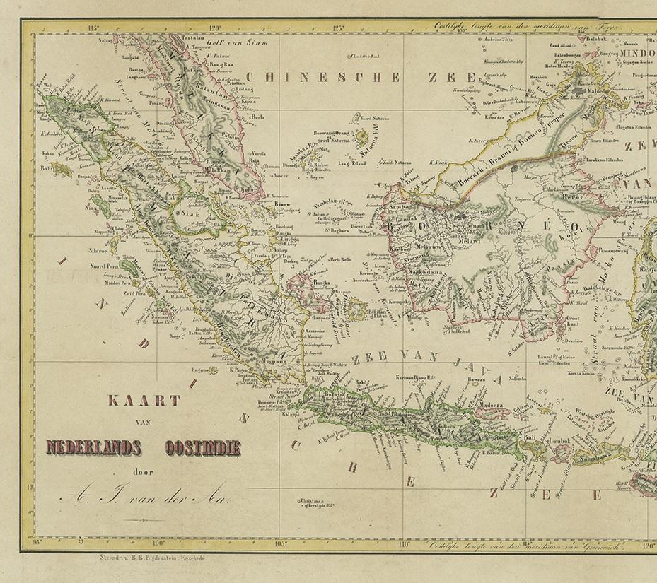 Carte ancienne des Indes orientales par Van der Aa '1849' Bon état - En vente à Langweer, NL
