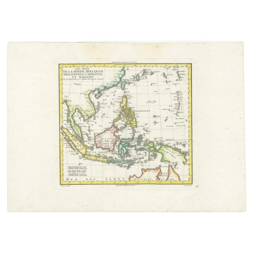 Antike farbenfrohe Karte der niederländischen Ostindien „In Indonesien“, ca. 1806