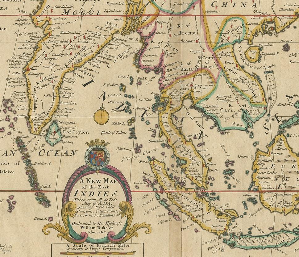 Antique Map of the East Indies by Wells, 1712 In Good Condition In Langweer, NL