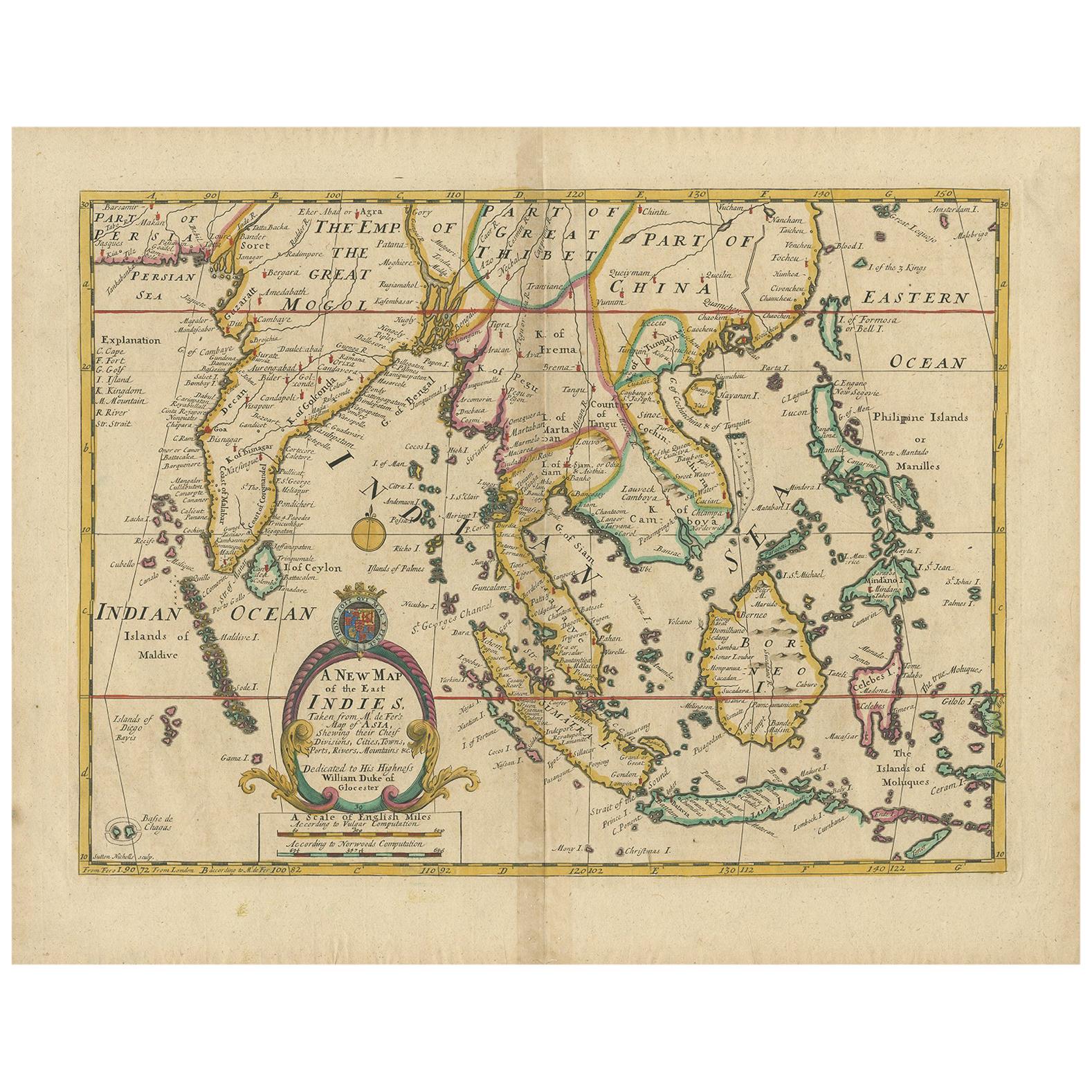 Antique Map of the East Indies by Wells, 1712