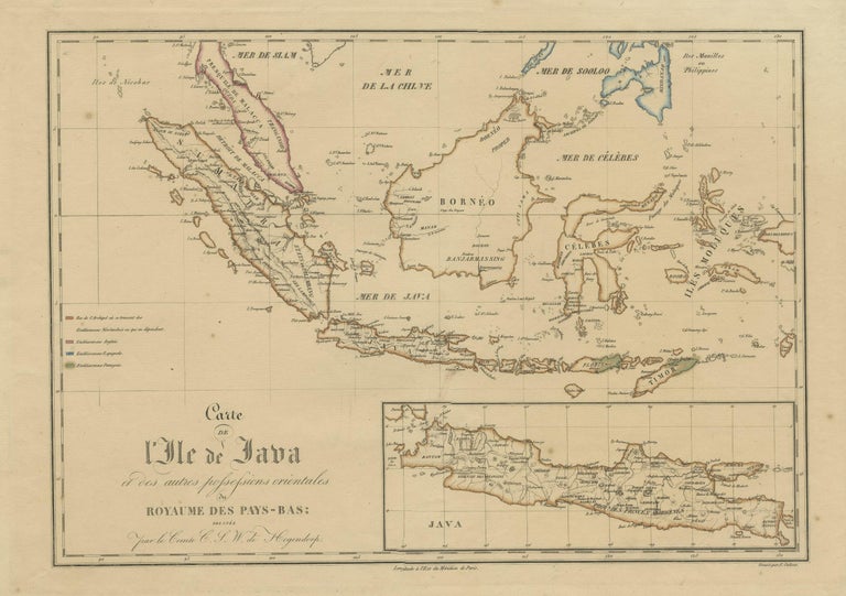 Antique Map of the East Indies, with inset map of Java, Indonesia For ...