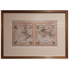 Antike Karte der östlichen und westlichen Hemisphäre von Bodenehr, um 1720