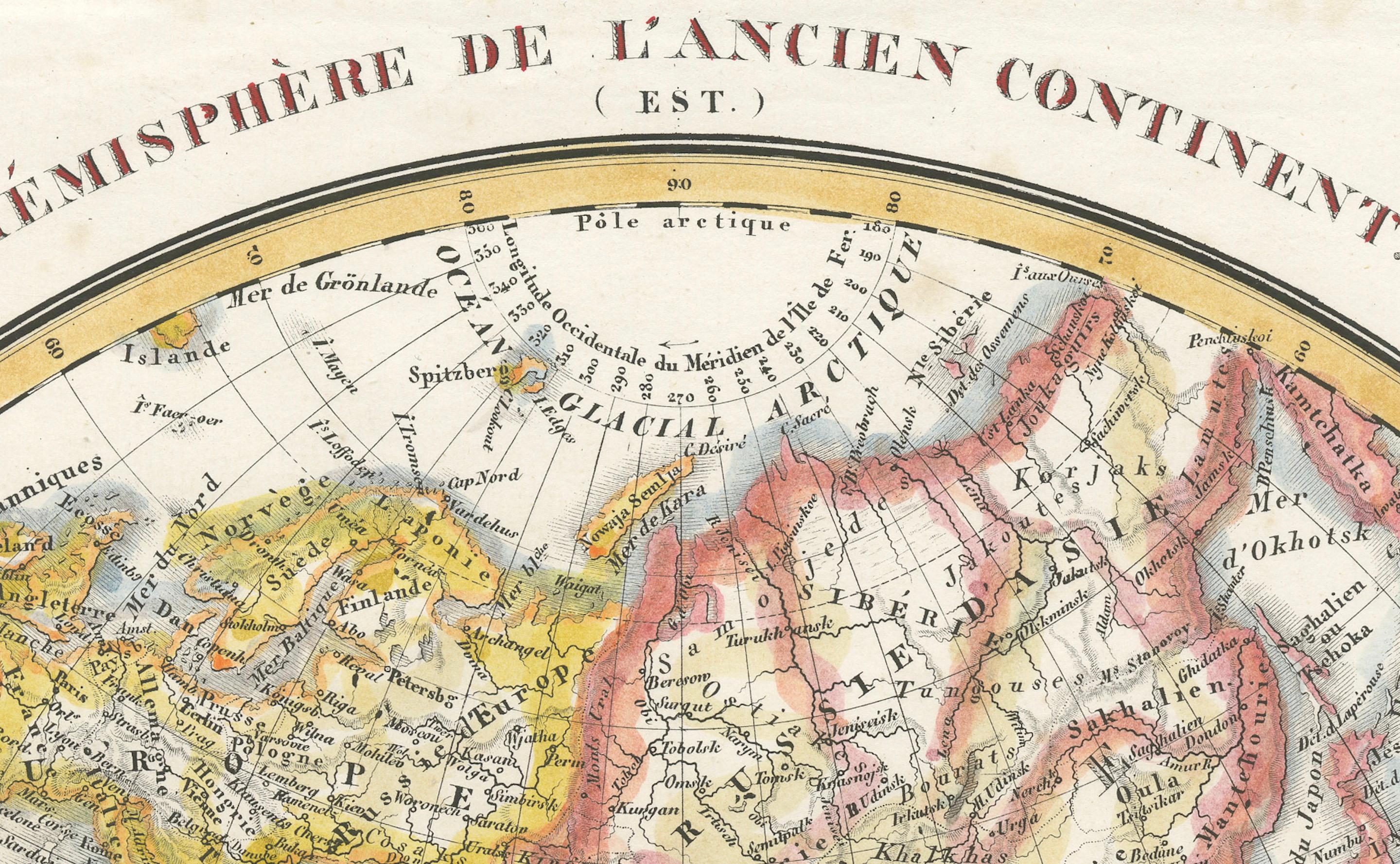 Carte ancienne de l'hémisphère oriental par Lapie, France, vers 1830

Cette carte ancienne finement gravée et coloriée à la main, intitulée Hémisphère de l'ancien continent, a été publiée en France vers 1830 et est attribuée à l'éminent cartographe