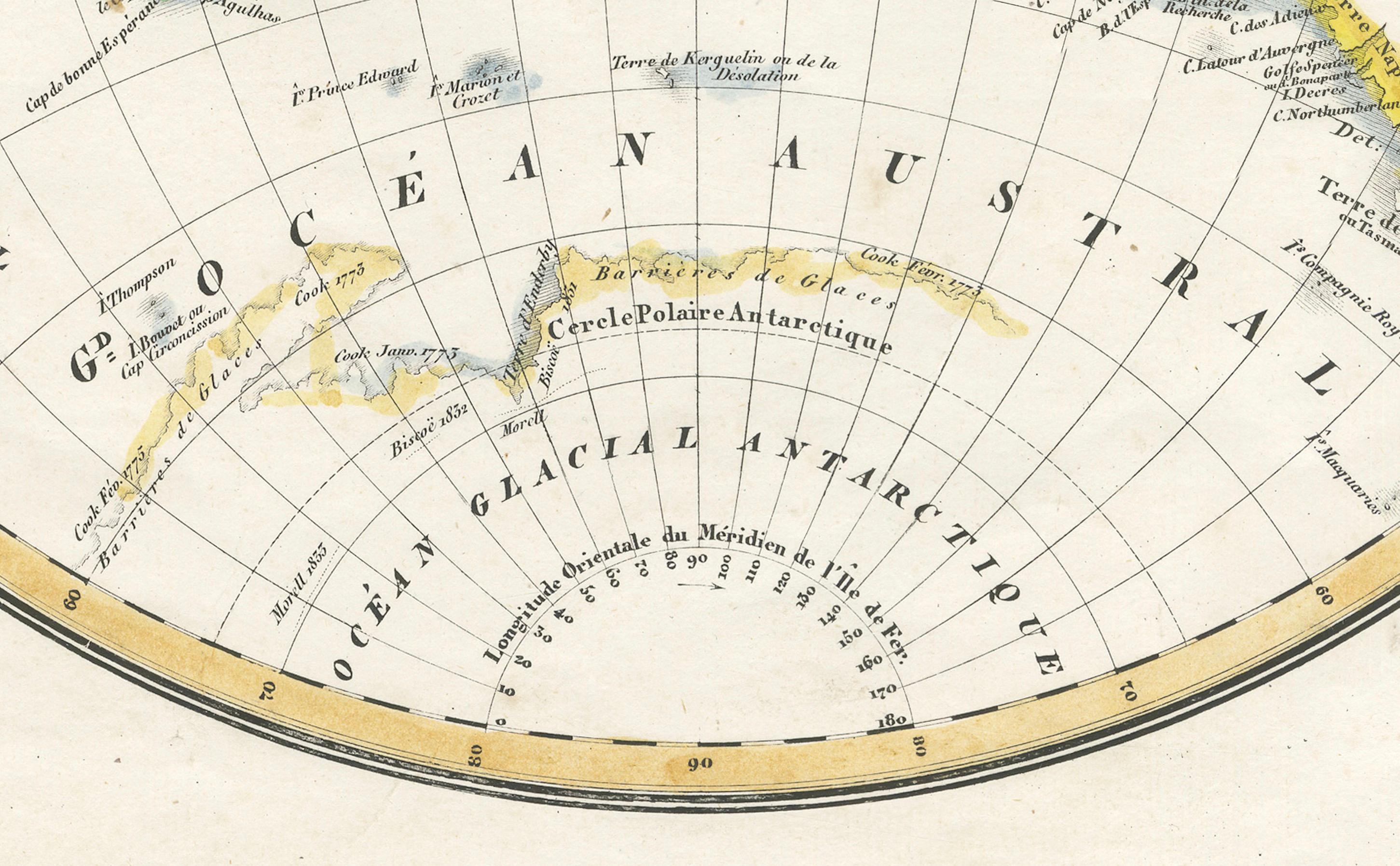 Carte ancienne de l'hémisphère oriental par Lapie, France, vers 1830 Bon état - En vente à Langweer, NL