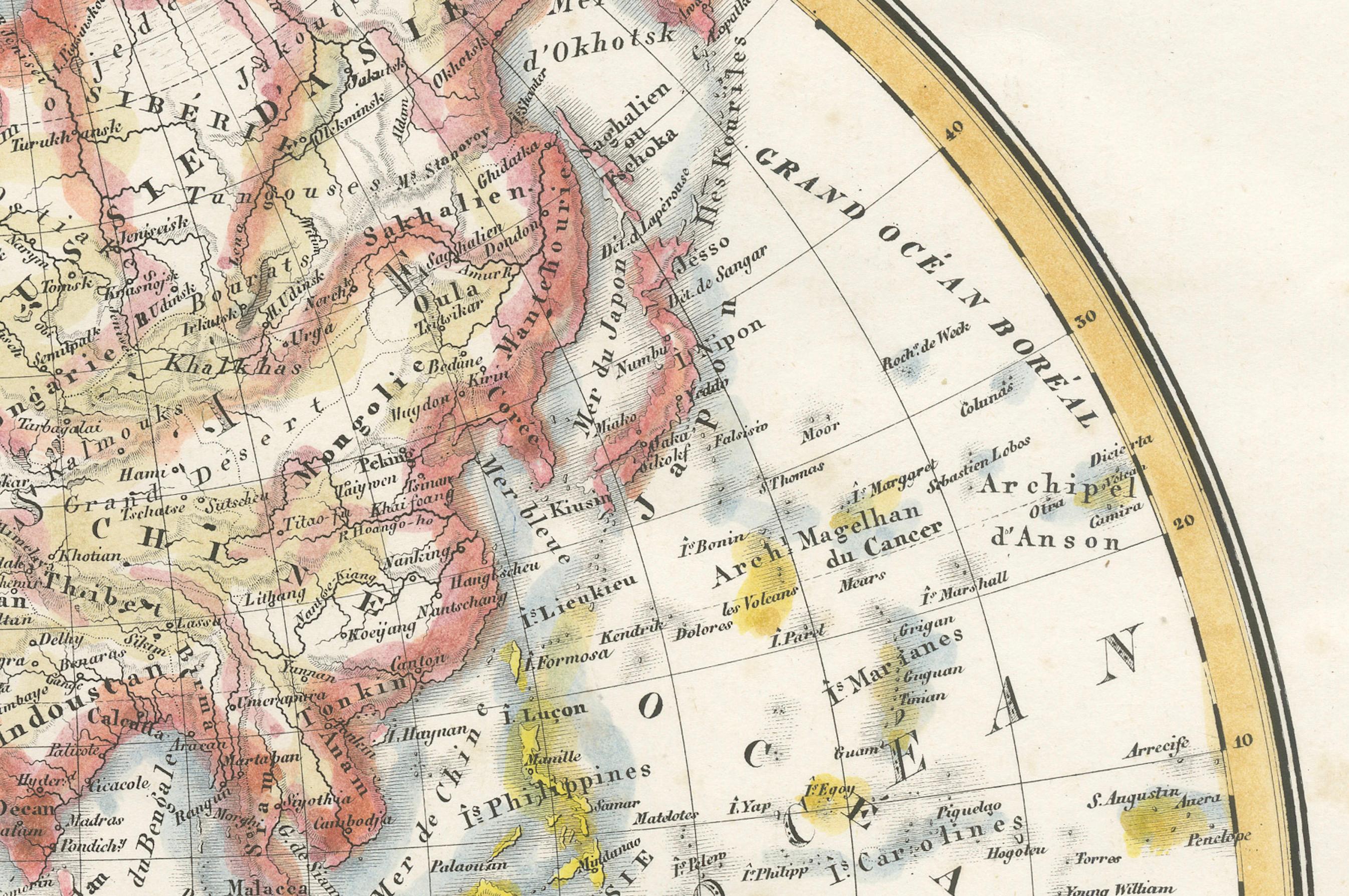 Milieu du XIXe siècle Carte ancienne de l'hémisphère oriental par Lapie, France, vers 1830 en vente
