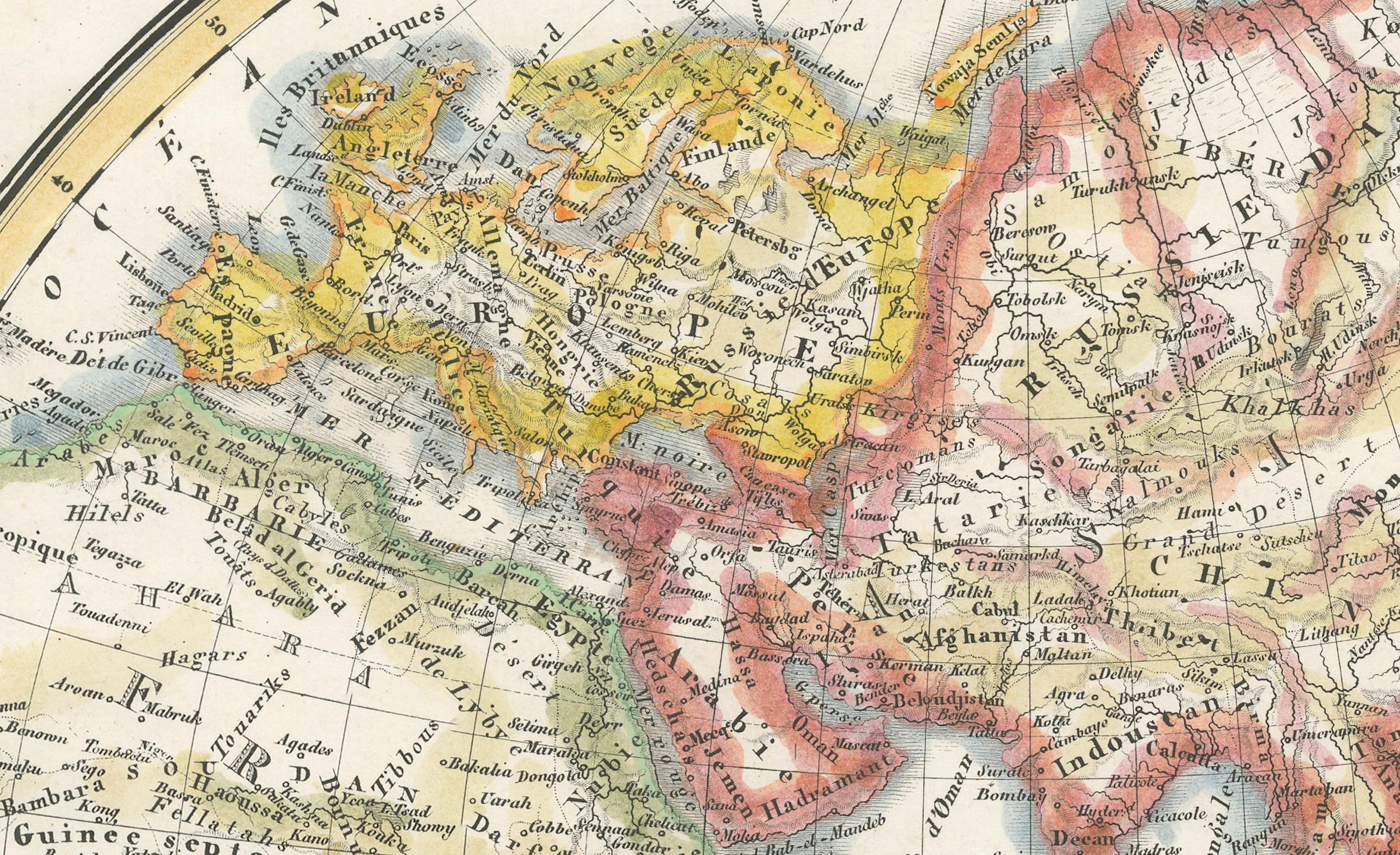 Papier Carte ancienne de l'hémisphère oriental par Lapie, France, vers 1830 en vente