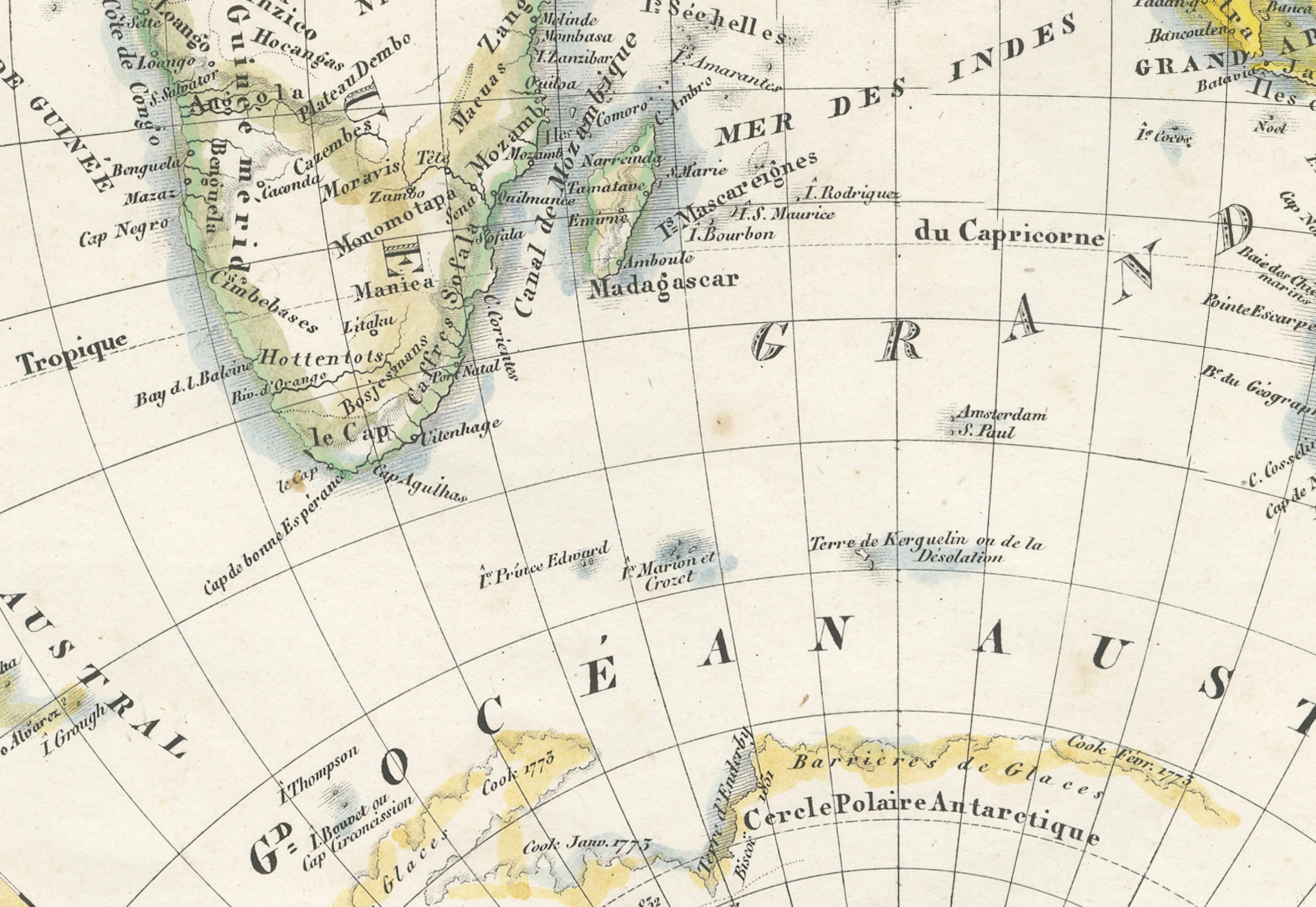 Carte ancienne de l'hémisphère oriental par Lapie, France, vers 1830 en vente 1