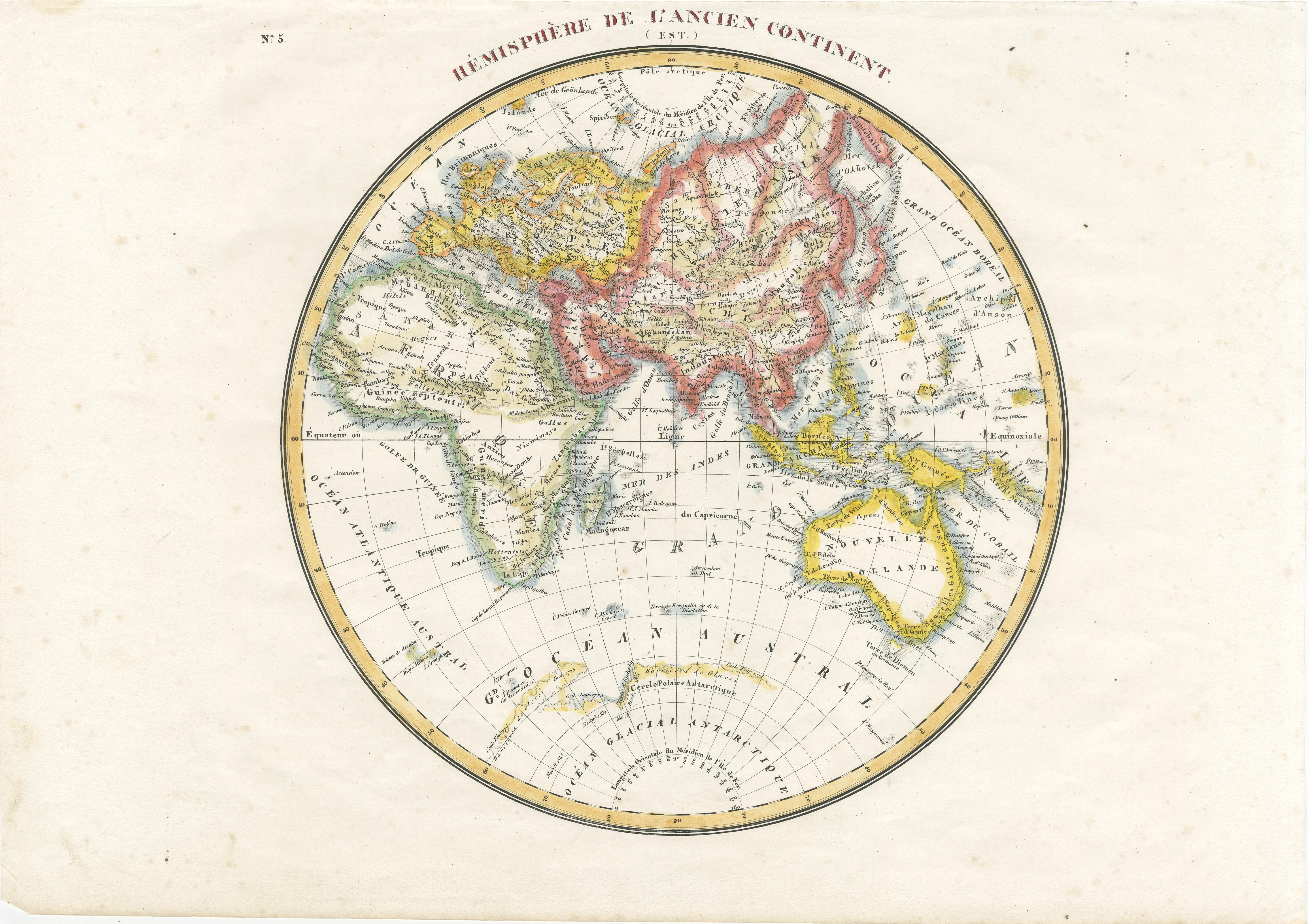 Carte ancienne de l'hémisphère oriental par Lapie, France, vers 1830 en vente 4