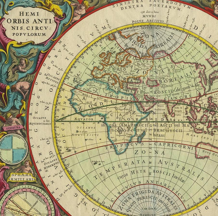 Carte ancienne de l'hémisphère orientale par Valk & Chenk (1708) Bon état - En vente à Langweer, NL