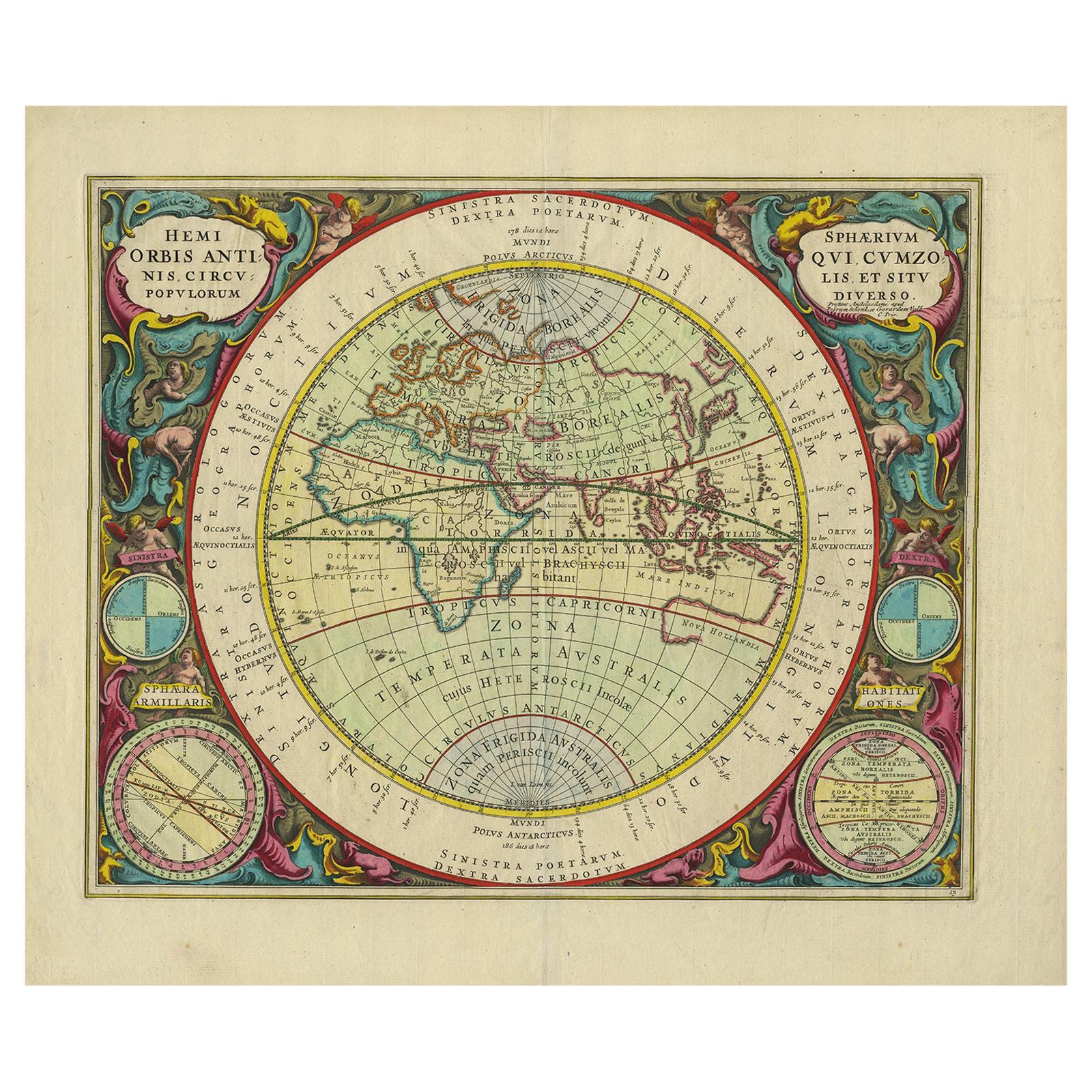 Carte ancienne de l'hémisphère orientale par Valk & Chenk (1708) en vente