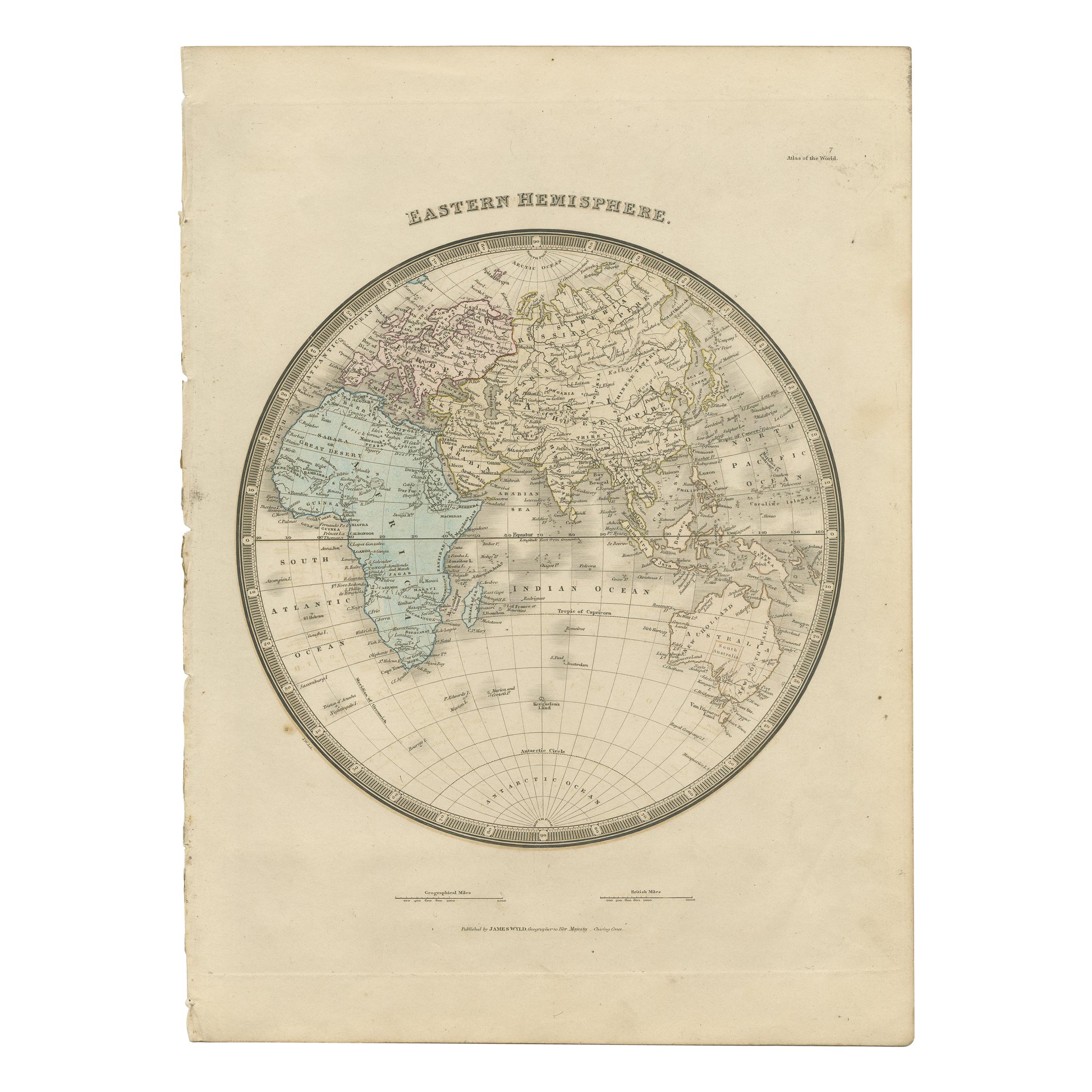 Carte ancienne de l'hémisphère orientale par Wyld '1845'
