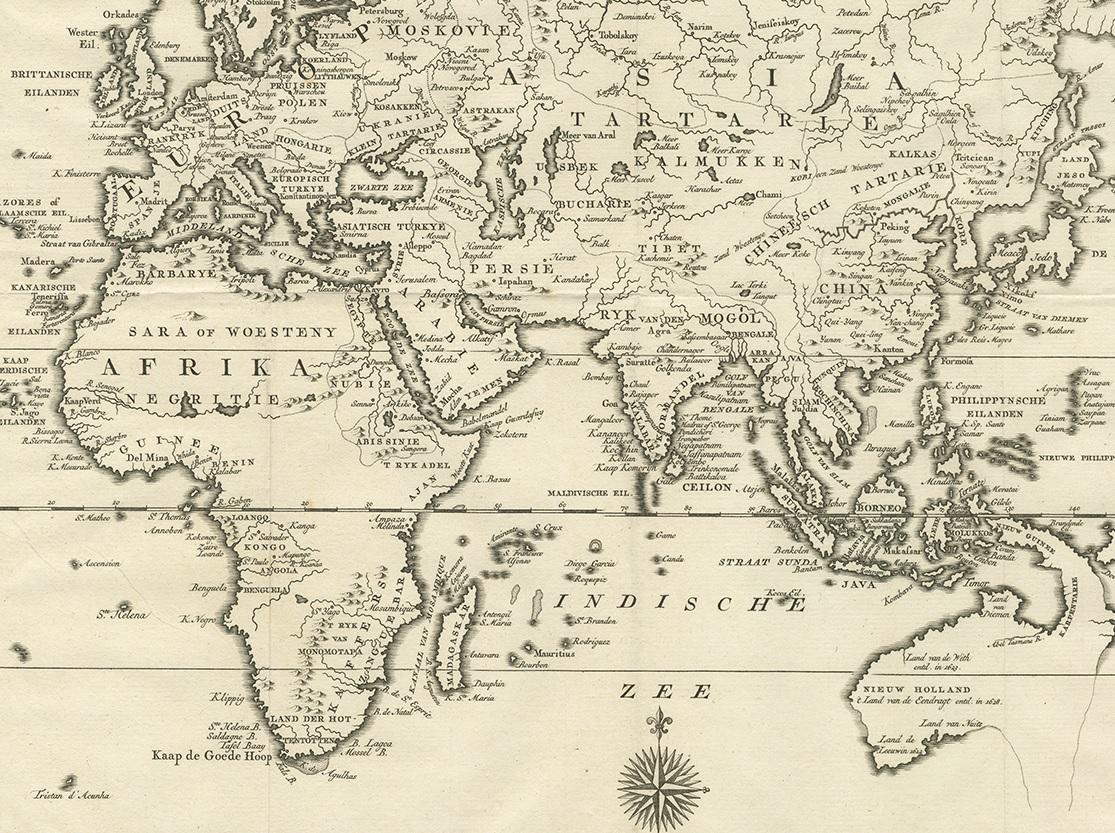 Carte ancienne de la partie orientale du monde par Tirion, 1755 Bon état - En vente à Langweer, NL