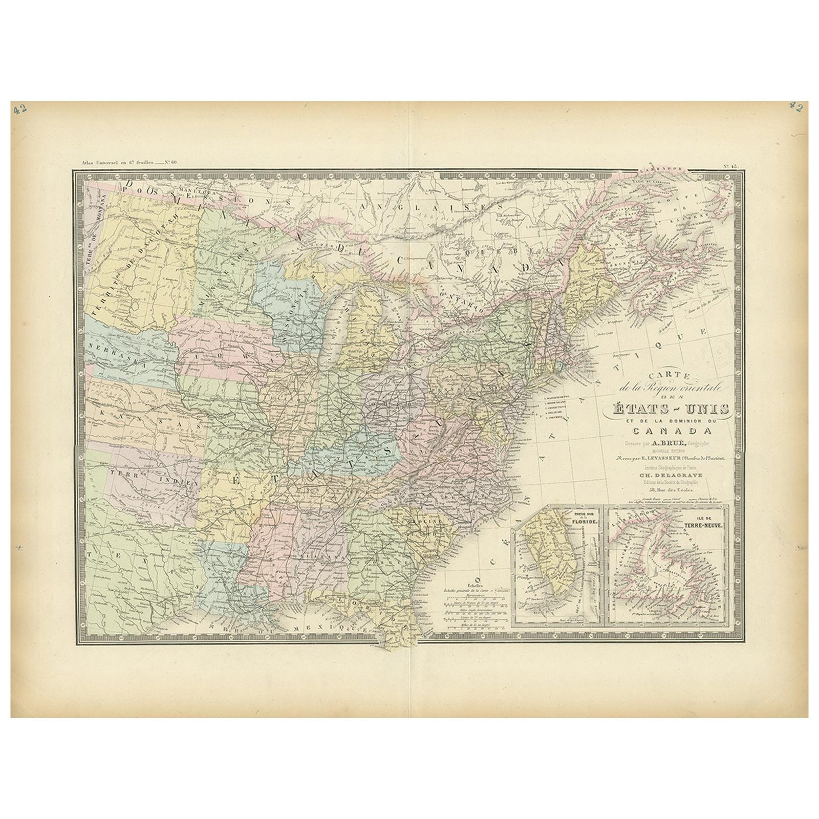 Antique Map of the Eastern United States by Levasseur '1875' For Sale