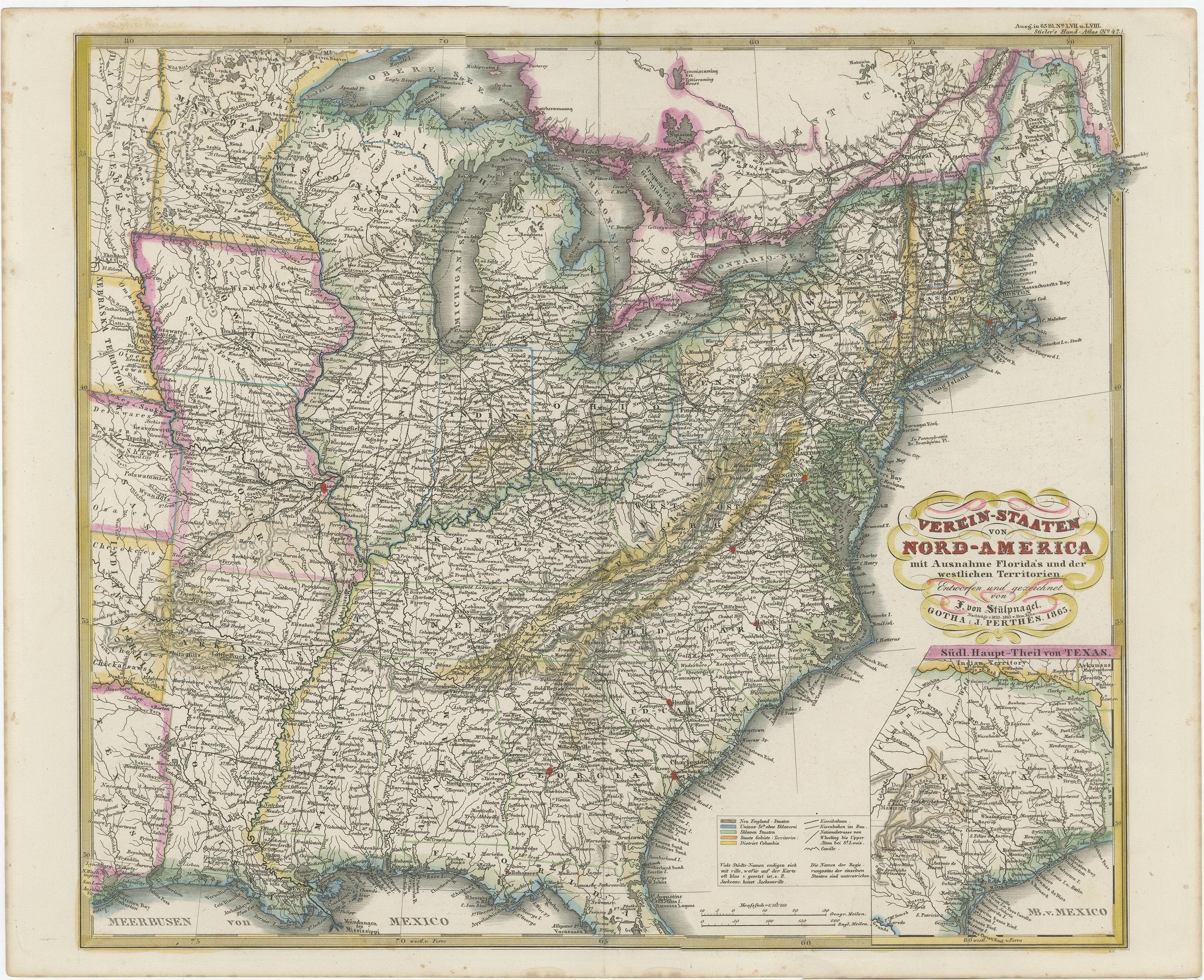 Antique map titled 'Verein-Staaten von Nord-America mit Ausnahme Florida's und der Westlichen Territorien'. This map extends as far west as Louisiana and only includes the northern portion of Florida. Inset map of the 