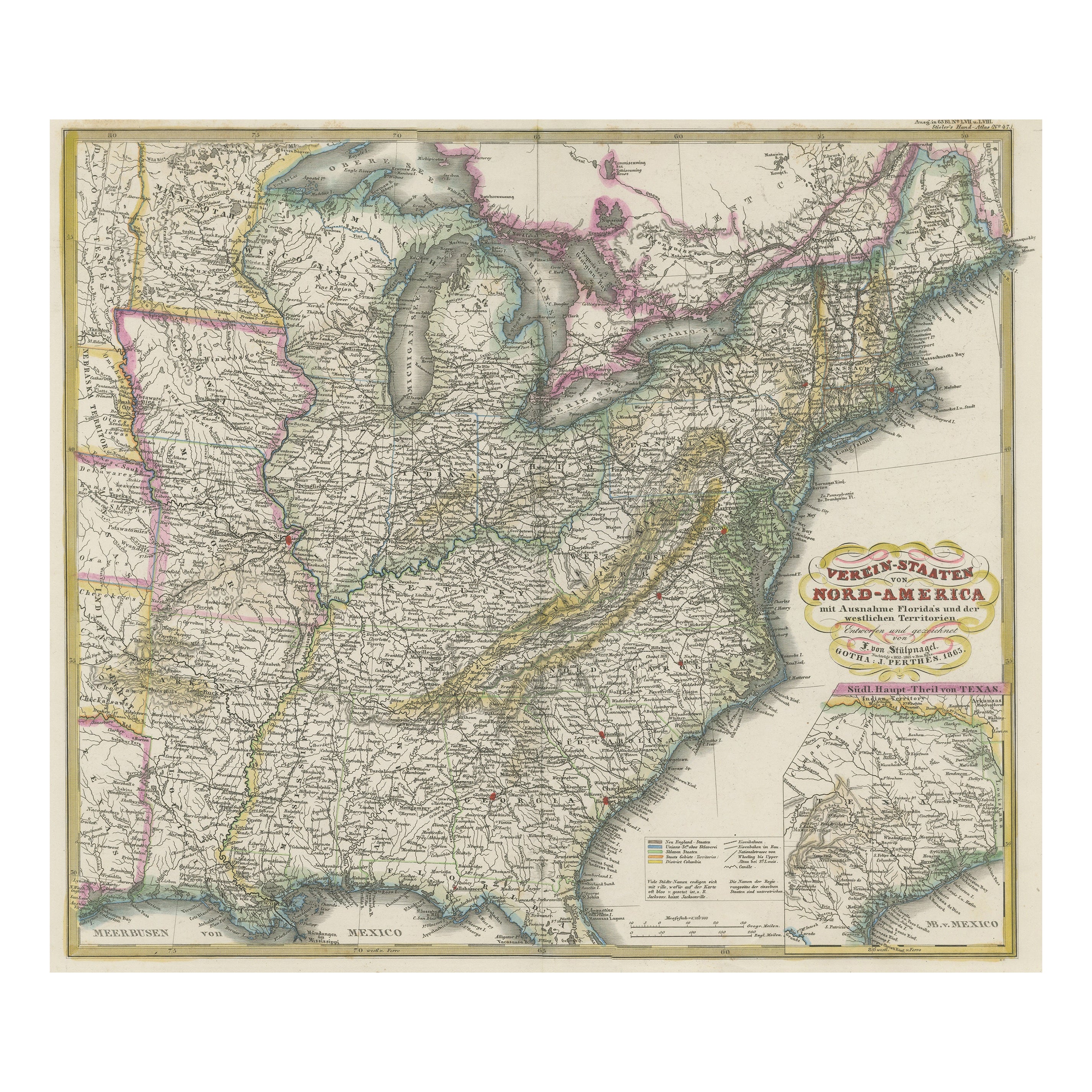 Mappa antica degli Stati Uniti orientali con solo la parte settentrionale della Florida