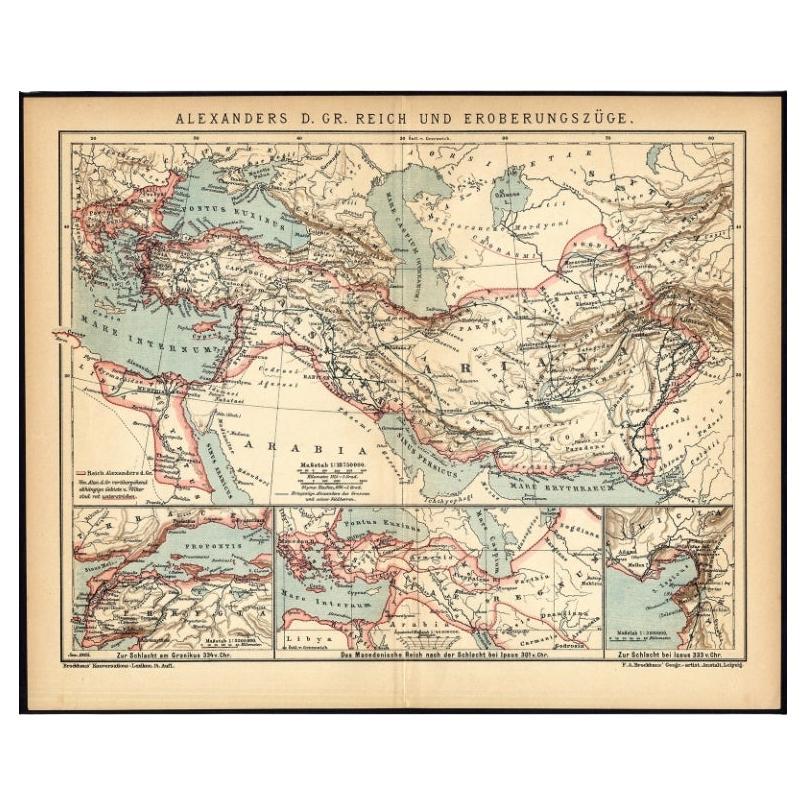 Antique Map of The Empire of Alexander The Great by Brockhaus, C.1893