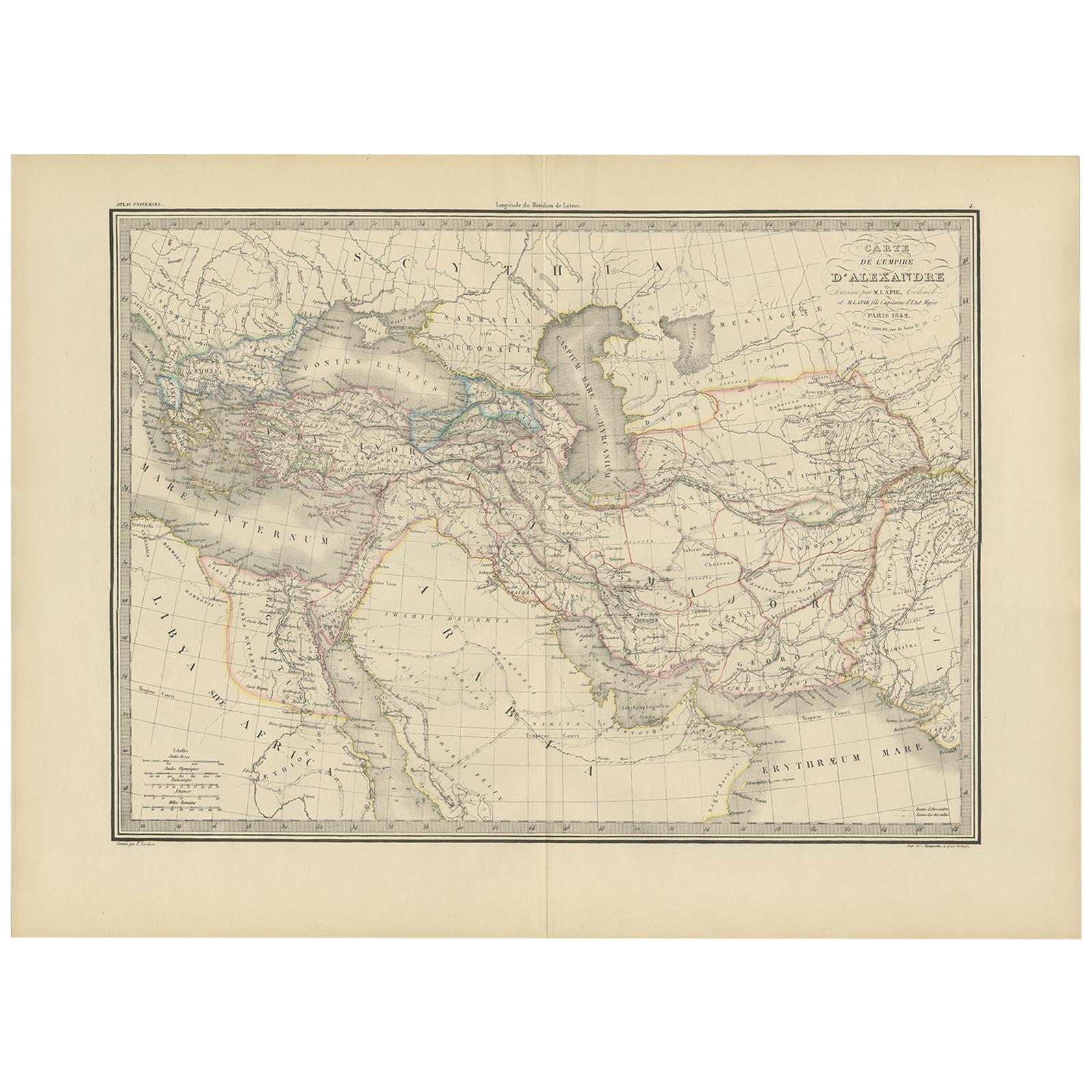 Antique Map of the Empire of Alexander the Great by Lapie, 1842