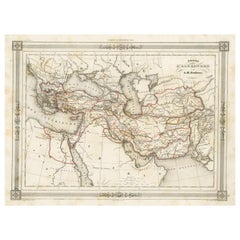 Carta geografica antica dell'Impero di Alessandro Magno, con bordo in stile cornice