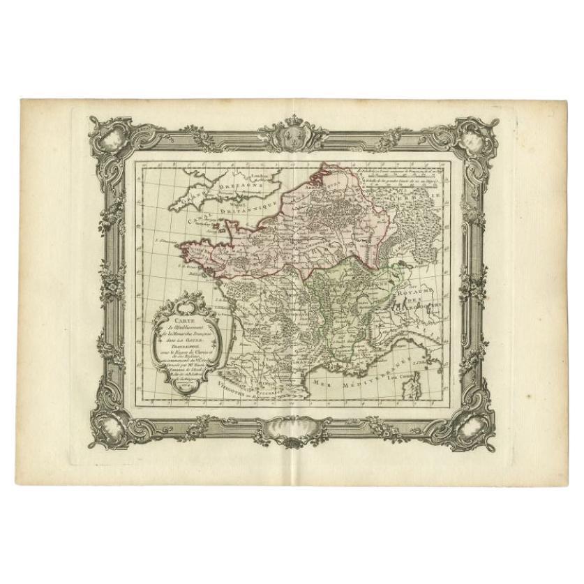 Antique Map of the Establishment of the French Monarchy by Zannoni, 1765 For Sale