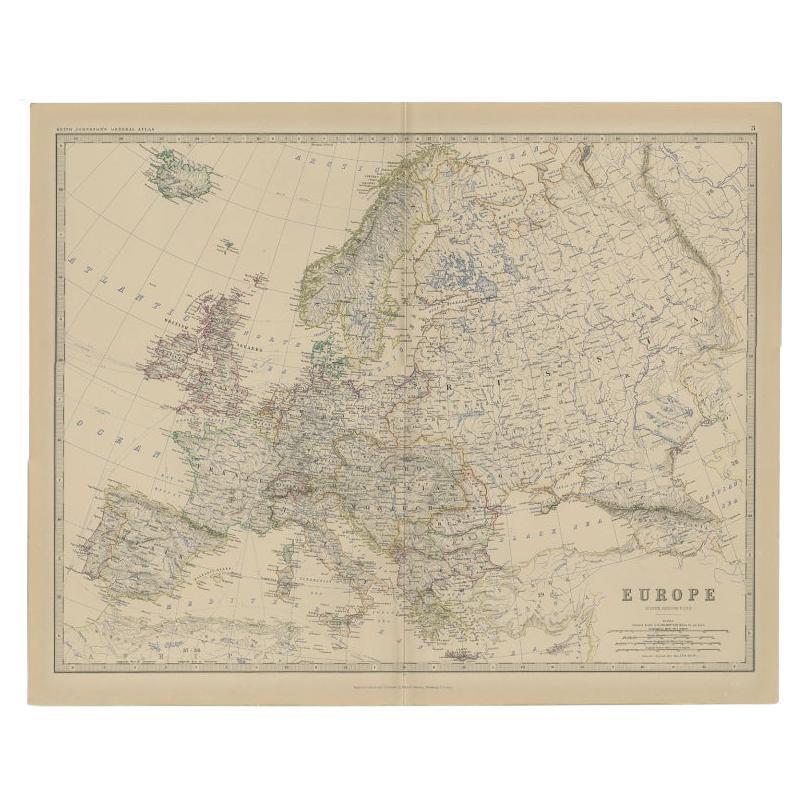 Antique Map of the European Continent, 1882 For Sale