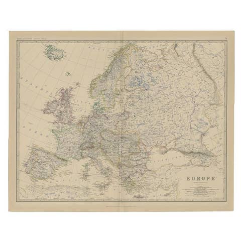 Antique Map of the European Continent, 1882