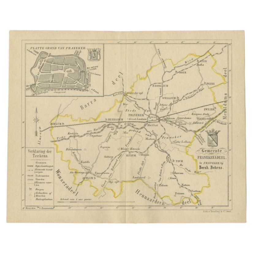 Carte ancienne de la ville de Franekeradeel par Behrns, 1861 en vente