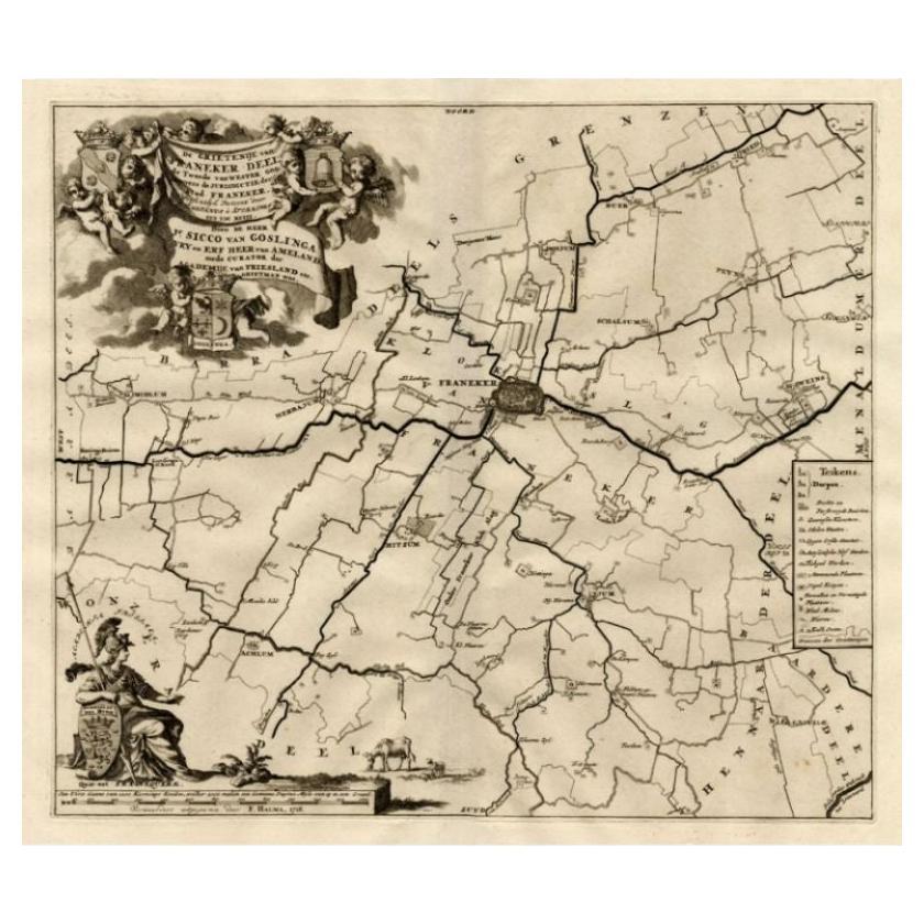 Antique Map of the Franekeradeel Township 'Friesland' by Halma, 1718