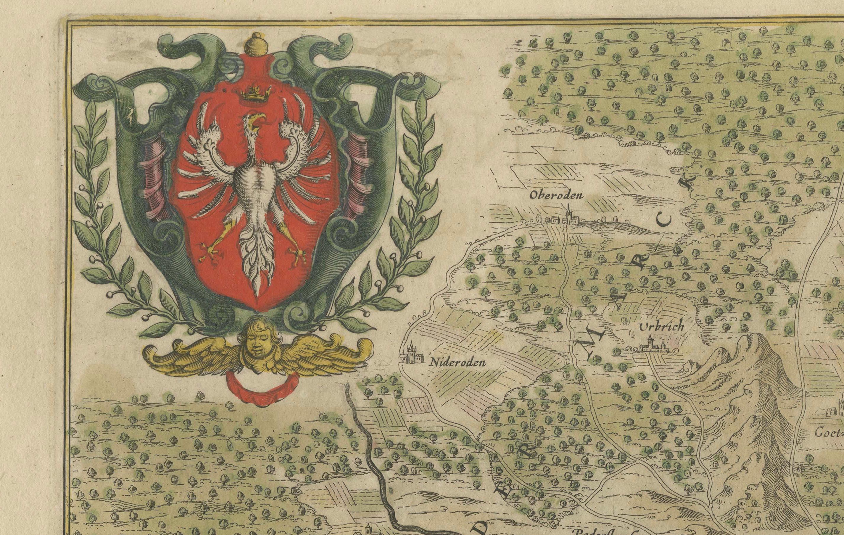 Metà XVII secolo Mappa antica della regione di Francoforte di Johannes Janssonius, colorata a mano, C.C. in vendita