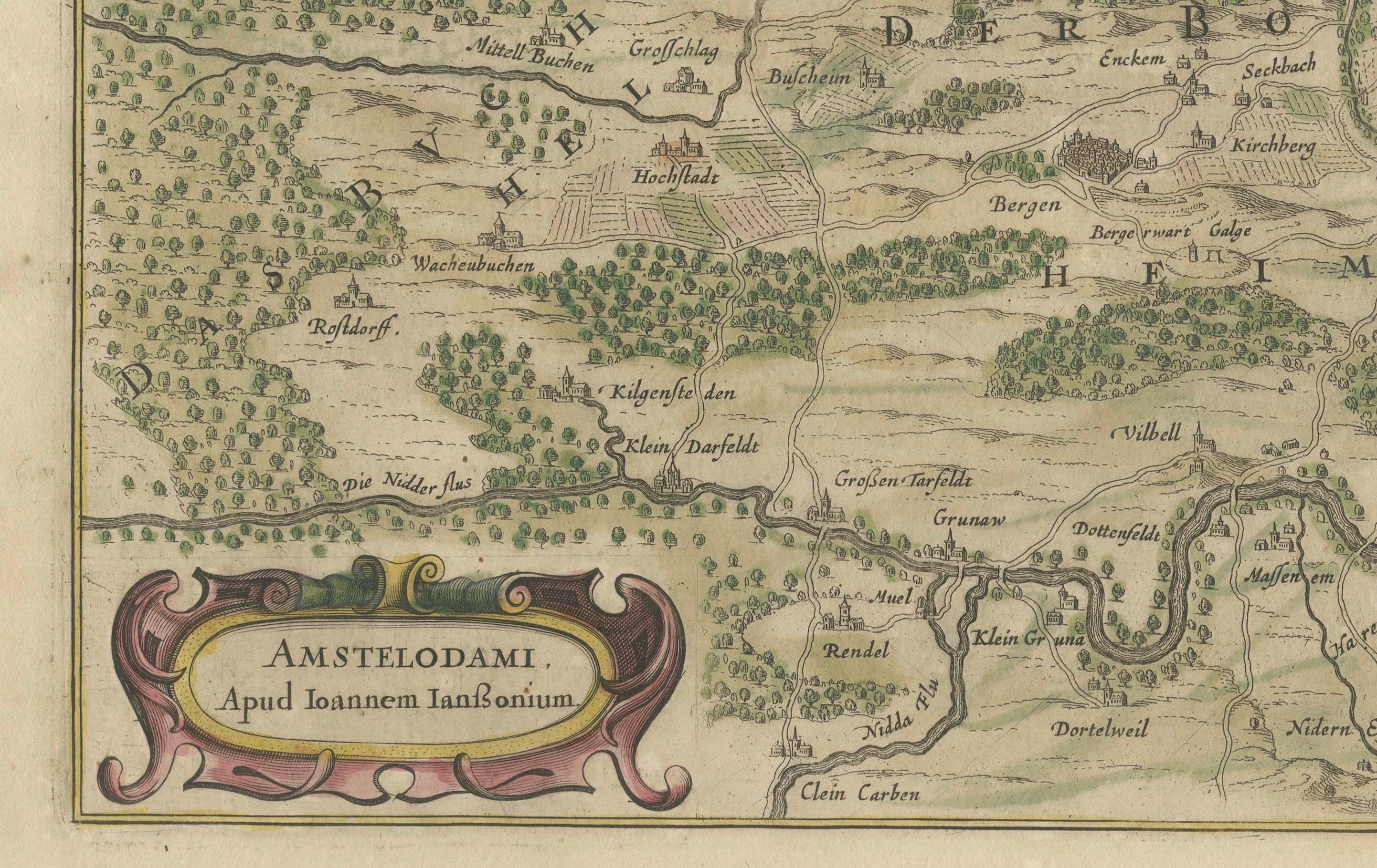 Carta Mappa antica della regione di Francoforte di Johannes Janssonius, colorata a mano, C.C. in vendita