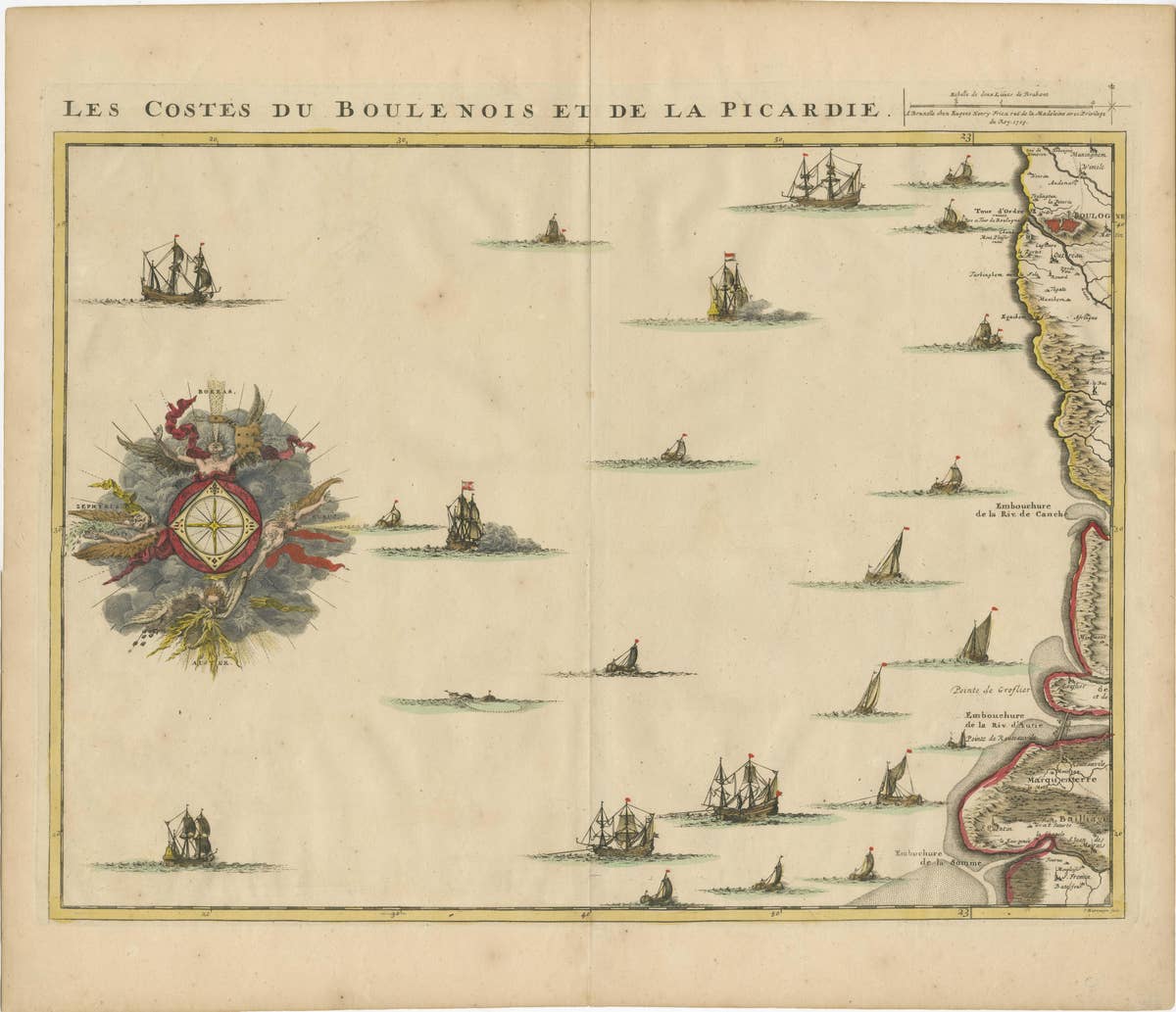 Antique Map of the French Coast at Boulogne and Picardy