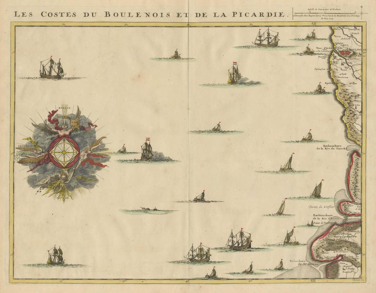 Antique Map of the French Coast at Boulogne and Picardy