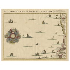 Mapa Antiguo de la Costa Francesa de Boulogne y Picardía