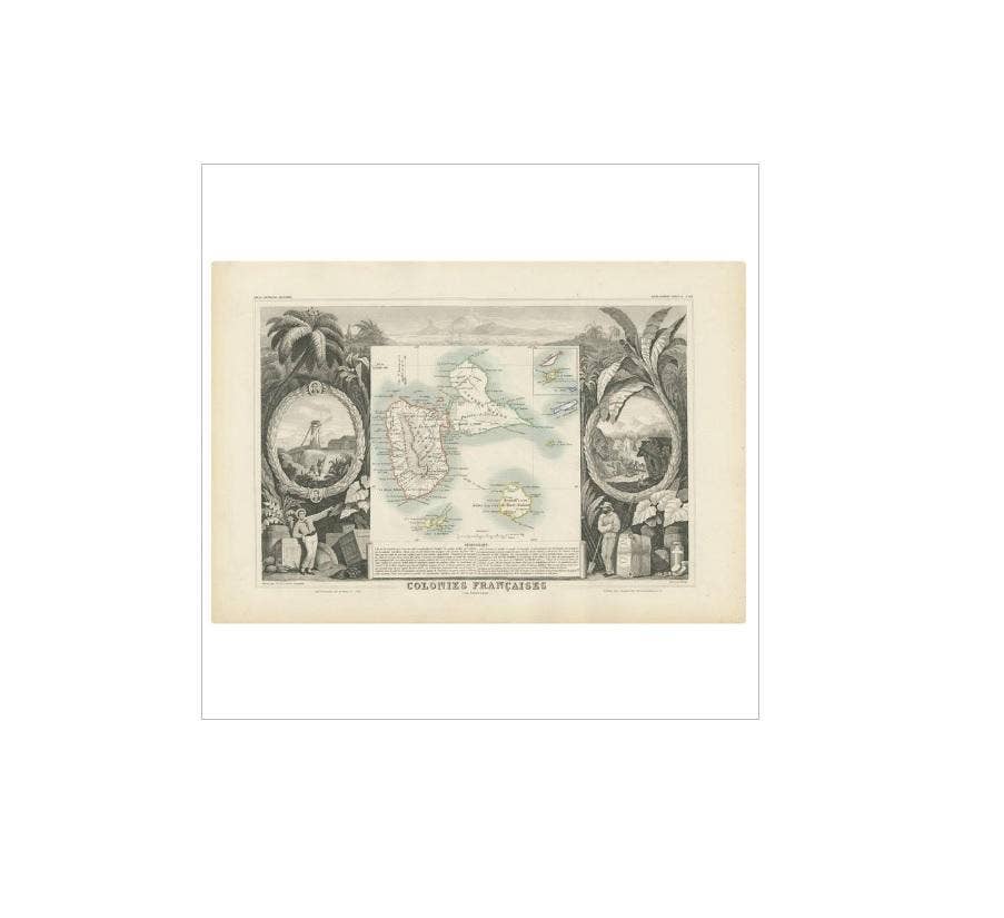 Antique Map of the French Colony Guadeloupe by V. Levasseur, 1854