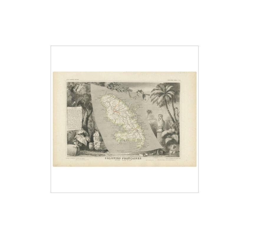 Antique Map of the French Colony Martinique by V. Levasseur, 1854