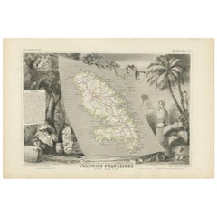 Antique Map of the French Colony Martinique by V. Levasseur, 1854