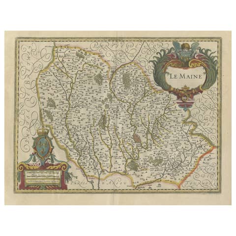 Antique Map of the French Province Maine, Showing Le Mans, Alencon Etc., Ca1640