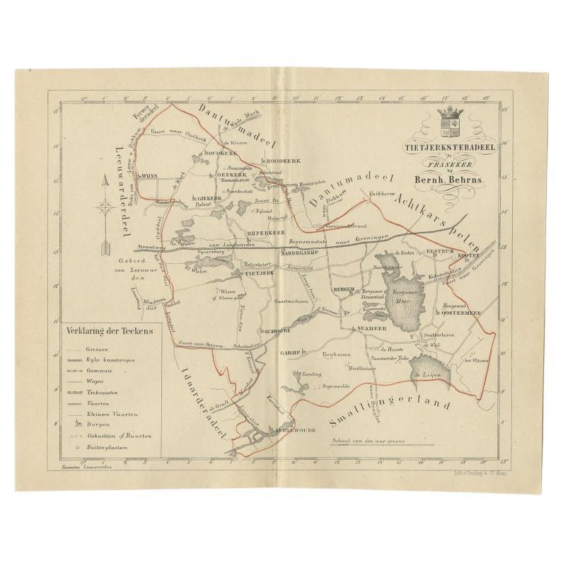 Carte ancienne de la ville frisoise de Tietjerksteradeel aux Pays-Bas, 1861