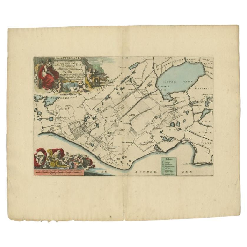 Antique Map of the Gaasterland Township 'Friesland' by Halma, 1718 For Sale