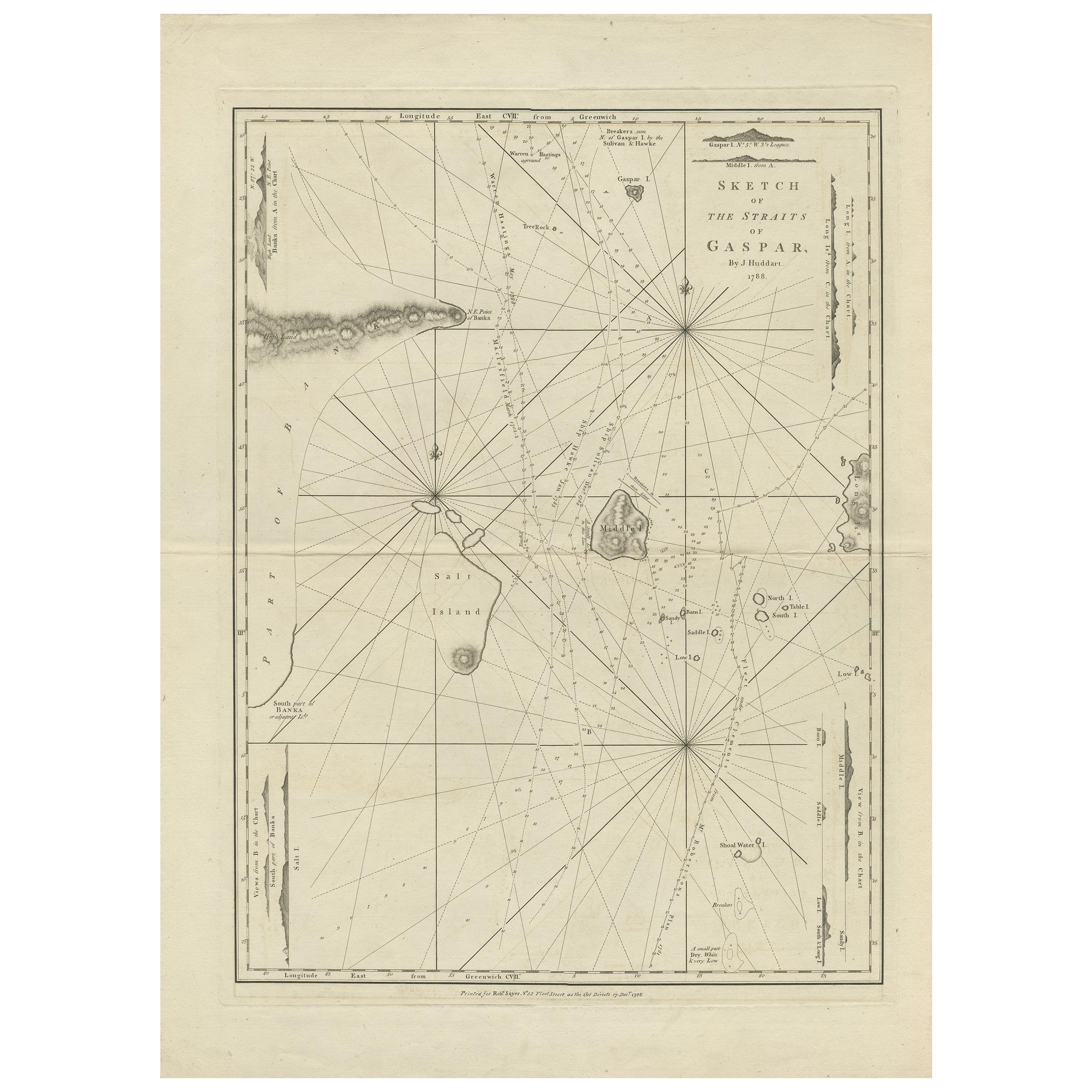 Antique Map of the Gaspar Strait by Huddart, '1788'