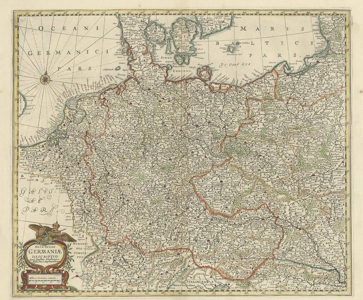 Antique Map of the German Empire, Johannes Janssonius van Waesbergen, circa 1670