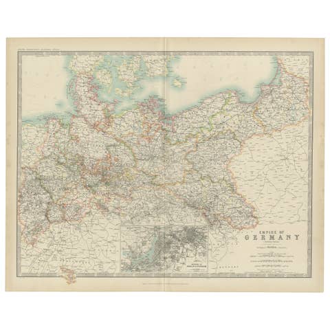 Antique Map of the German Empire by Johnston, '1909'